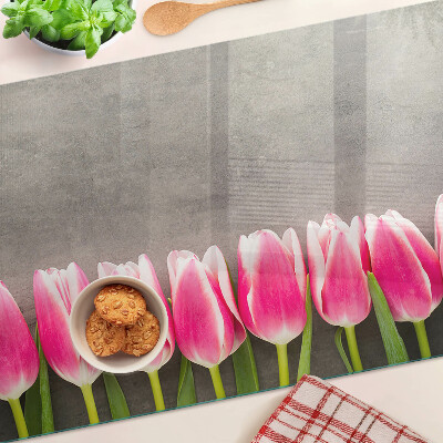 Planche à découper verre Tulipes sur fond gris