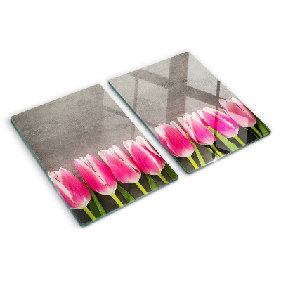 Planche à découper verre Tulipes sur fond gris