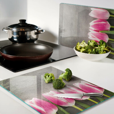 Planche à découper verre Tulipes sur fond gris