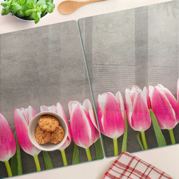 Planche à découper verre Tulipes sur fond gris