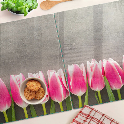 Planche à découper verre Tulipes sur fond gris