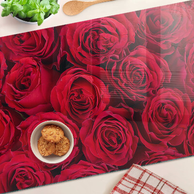 Planche à découper en verre roses rouges