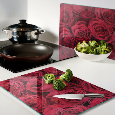 Planche à découper en verre roses rouges
