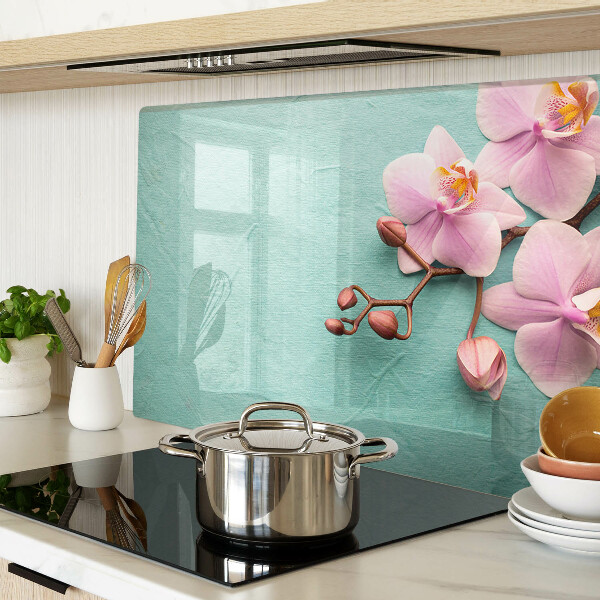 Planche à découper verre Orchidées sur fond bleu