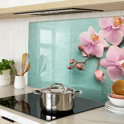 Planche à découper verre Orchidées sur fond bleu
