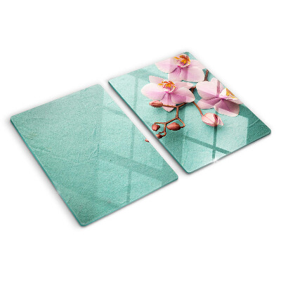 Planche à découper verre Orchidées sur fond bleu