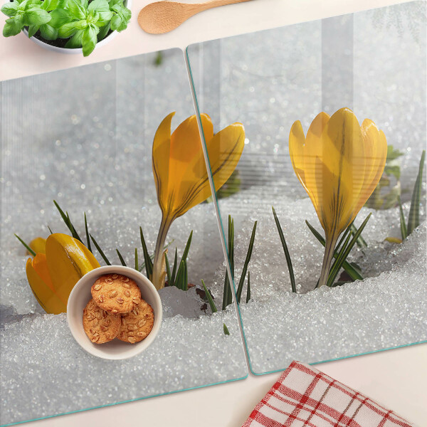 Planche à découper verre Crocus dans la neige