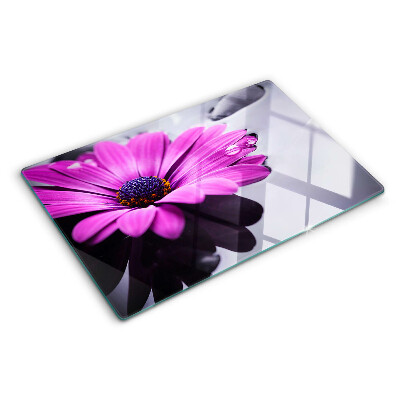 Planche à découper verre Fleur violette avec des gouttes d'eau