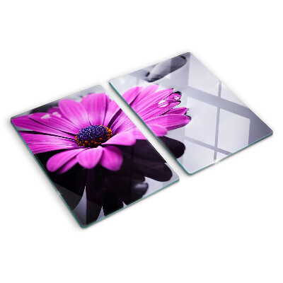 Planche à découper verre Fleur violette avec des gouttes d'eau