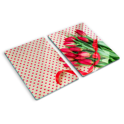 Planche à découper verre Tulipes avec coeurs et ruban