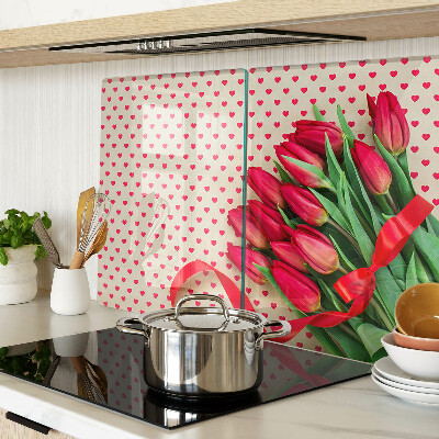 Planche à découper verre Tulipes avec coeurs et ruban