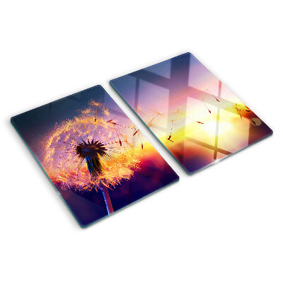 Planche à découper verre Pissenlits sur fond de coucher de soleil