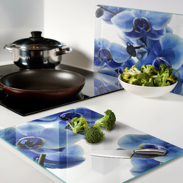 Planche à découper verre Orchidées bleues
