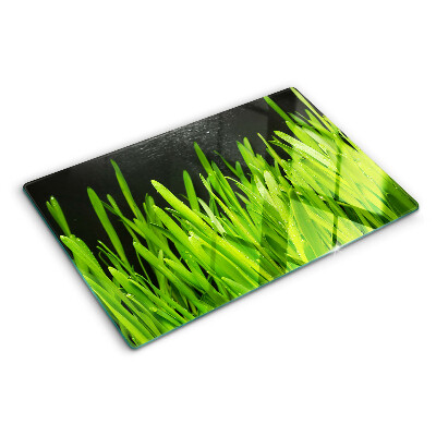 Planche à découper en verre Herbe verte avec des gouttes d'eau