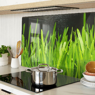 Planche à découper en verre Herbe verte avec des gouttes d'eau