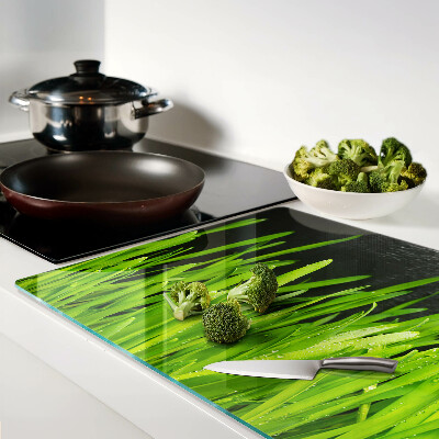 Planche à découper en verre Herbe verte avec des gouttes d'eau