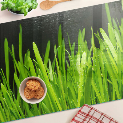 Planche à découper en verre Herbe verte avec des gouttes d'eau