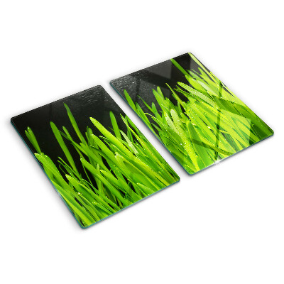 Planche à découper en verre Herbe verte avec des gouttes d'eau
