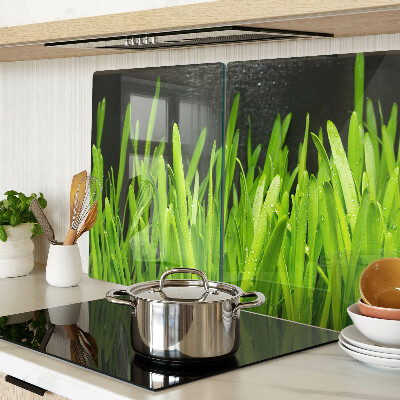Planche à découper en verre Herbe verte avec des gouttes d'eau