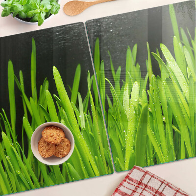 Planche à découper en verre Herbe verte avec des gouttes d'eau