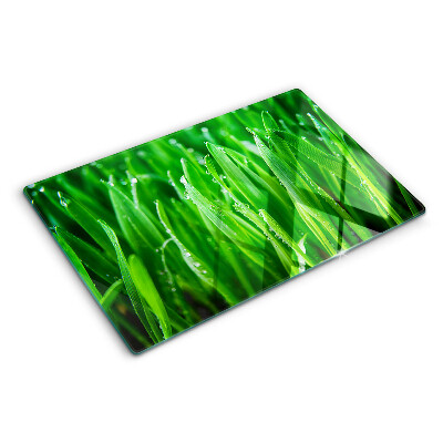 Planche à découper en verre Herbe avec des gouttes d'eau