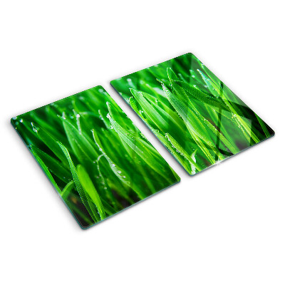Planche à découper en verre Herbe avec des gouttes d'eau