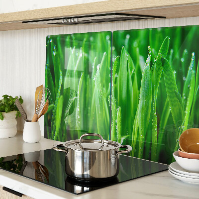 Planche à découper en verre Herbe avec des gouttes d'eau
