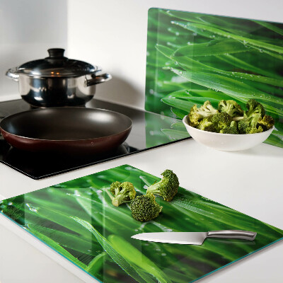 Planche à découper en verre Herbe avec des gouttes d'eau