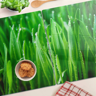 Planche à découper en verre Herbe avec des gouttes d'eau