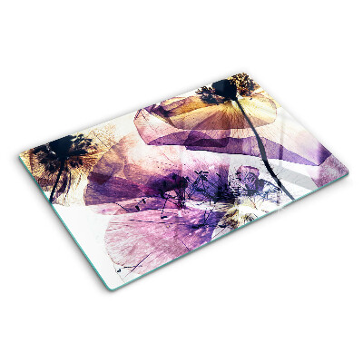 Planche à découper verre Fleurs dans les tons de violet et de jaune