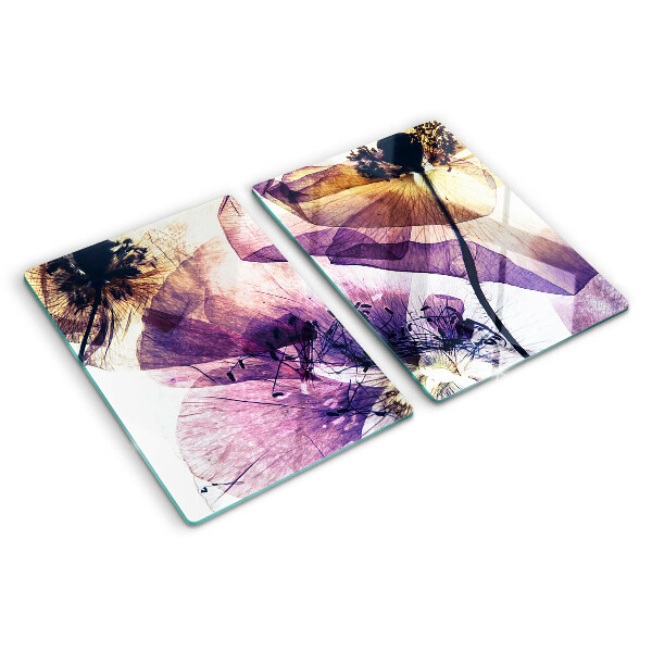 Planche à découper verre Fleurs dans les tons de violet et de jaune