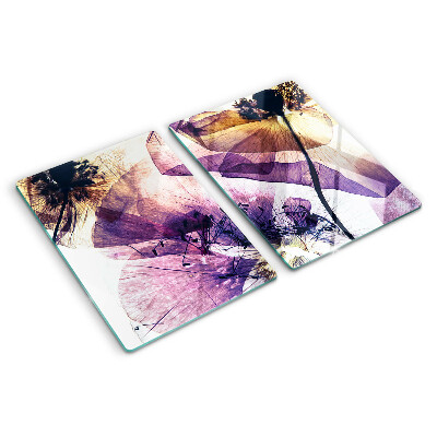 Planche à découper verre Fleurs dans les tons de violet et de jaune