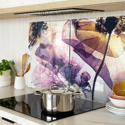 Planche à découper verre Fleurs dans les tons de violet et de jaune