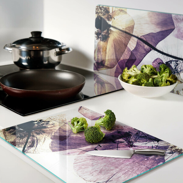 Planche à découper verre Fleurs dans les tons de violet et de jaune