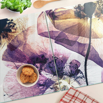 Planche à découper verre Fleurs dans les tons de violet et de jaune