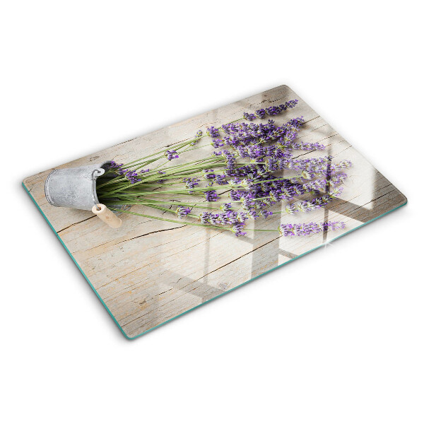 Planche à découper en verre Lavande en pot sur fond de bois