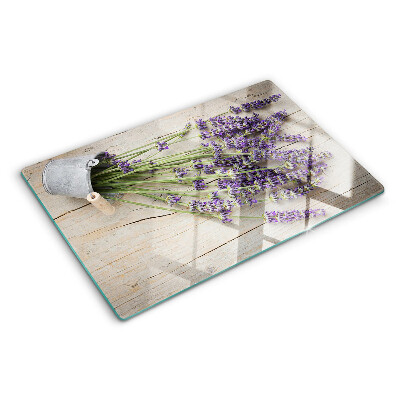 Planche à découper en verre Lavande en pot sur fond de bois