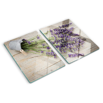 Planche à découper en verre Lavande en pot sur fond de bois