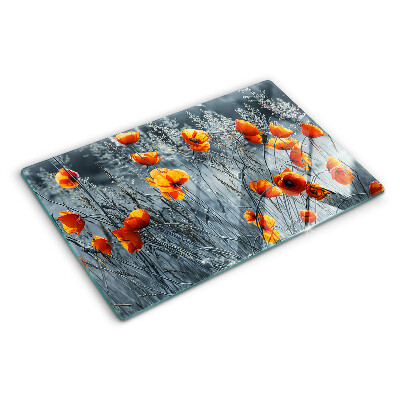 Planche à découper en verre Paysage de coquelicots aux nuances de gris