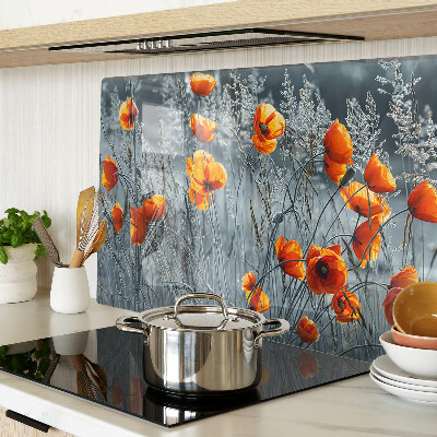 Planche à découper en verre Paysage de coquelicots aux nuances de gris
