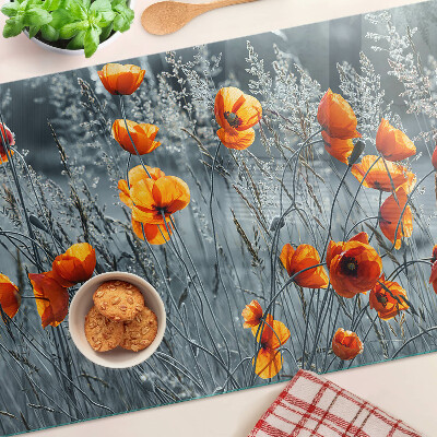 Planche à découper en verre Paysage de coquelicots aux nuances de gris