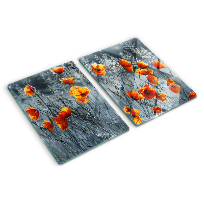Planche à découper en verre Paysage de coquelicots aux nuances de gris