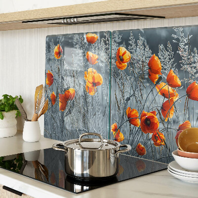 Planche à découper en verre Paysage de coquelicots aux nuances de gris