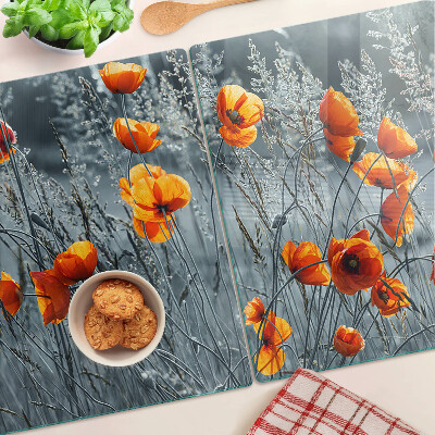 Planche à découper en verre Paysage de coquelicots aux nuances de gris