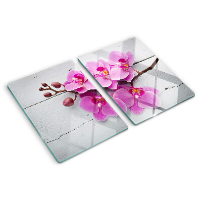 Planche à découper verre Orchidées sur fond blanc