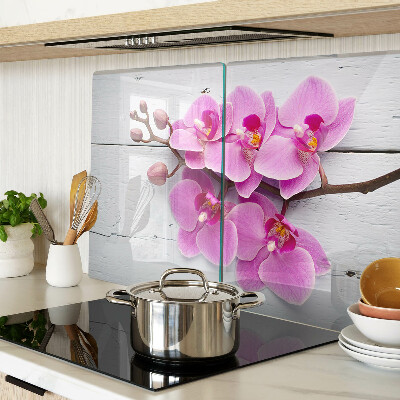 Planche à découper verre Orchidées sur fond blanc