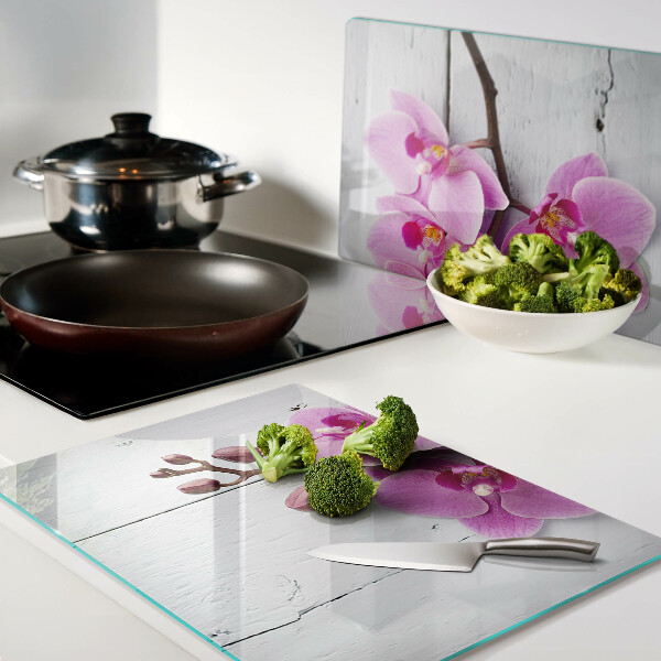 Planche à découper verre Orchidées sur fond blanc