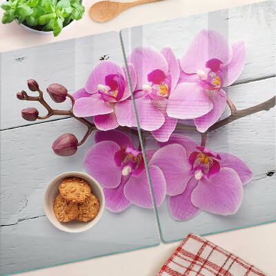 Planche à découper verre Orchidées sur fond blanc