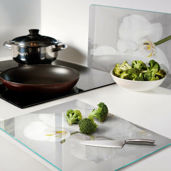 Planche à découper verre Orchidées sur fond miroir