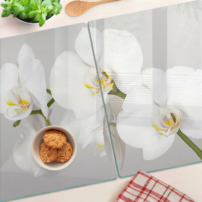 Planche à découper verre Orchidées sur fond miroir